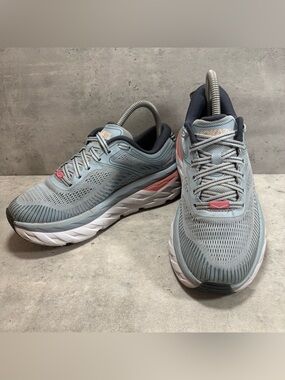Hoka One One Bondi 7 Shoes Womens Size 6 Blue Grey Road Running Sneakers Shoes